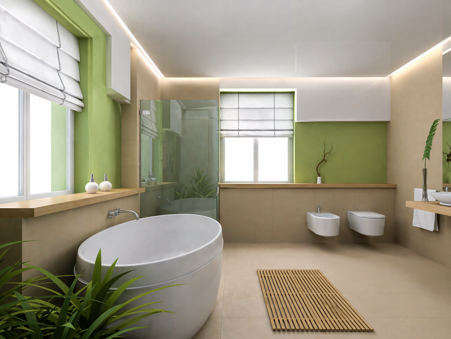 Modernes Bad mit freistehender Wanne